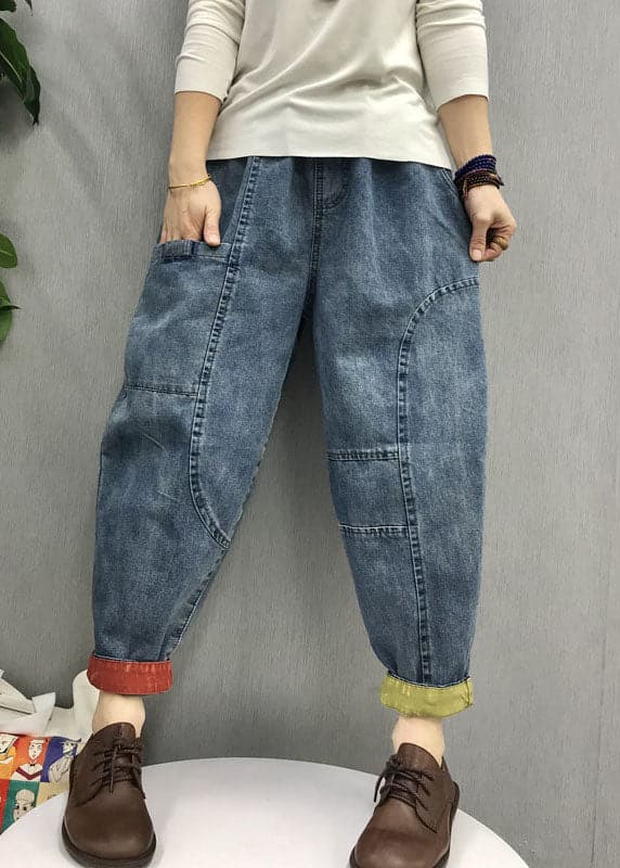 Casual Blue elastic waist Pockets denim Pants Spring BSNZK-LPTS211124