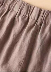 Casual Brown Pockets elastic waist Button Linen Straight Pants Summer GK-LPTS220328