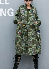 Casual Camouflage Rivet Print Pockets Fall Denim Long Sleeve Trench coats Coat OH-TCT210916