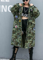 Casual Camouflage Rivet Print Pockets Fall Denim Long Sleeve Trench coats Coat OH-TCT210916