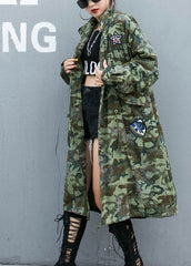 Casual Camouflage Rivet Print Pockets Fall Denim Long Sleeve Trench coats Coat OH-TCT210916