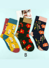 Casual Cartoon flower Cotton Mid Calf Socks dylinoshop