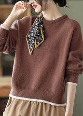 Casual Coffee O-Neck Loose Fall Sweater GK-NTP211019