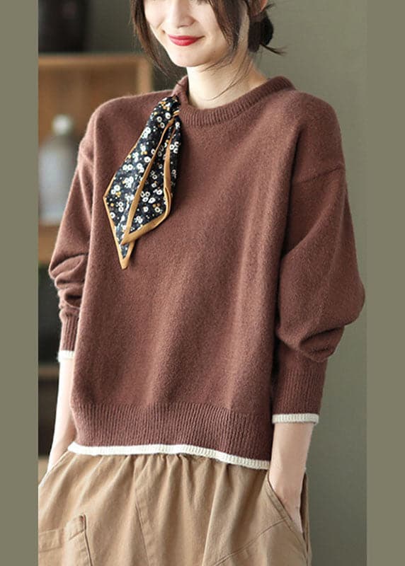 Casual Coffee O-Neck Loose Fall Sweater GK-NTP211019