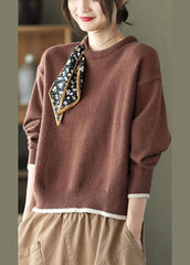 Casual Coffee O-Neck Loose Fall Sweater GK-NTP211019