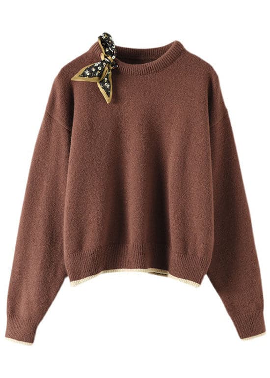 Casual Coffee O-Neck Loose Fall Sweater GK-NTP211019