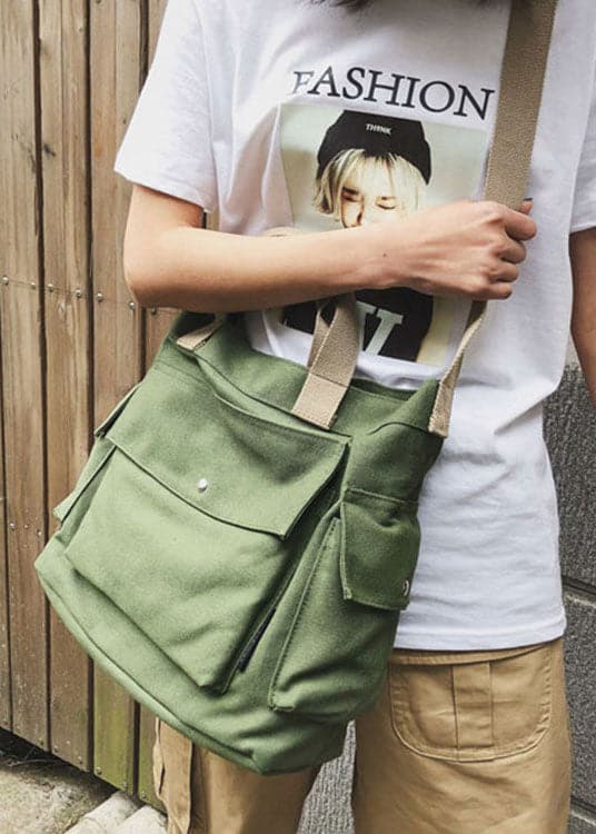 Casual Green Solid Canvas Messenger Bag BGS211231