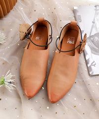 Casual Pointed Toe Flat Shoes For Women Pink Brown Cowhide Leather SHOE-PDX220328