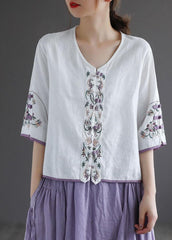 Casual Purple Retro O-Neck Oriental Summer Blouses Half Sleeve GK-HTP210810