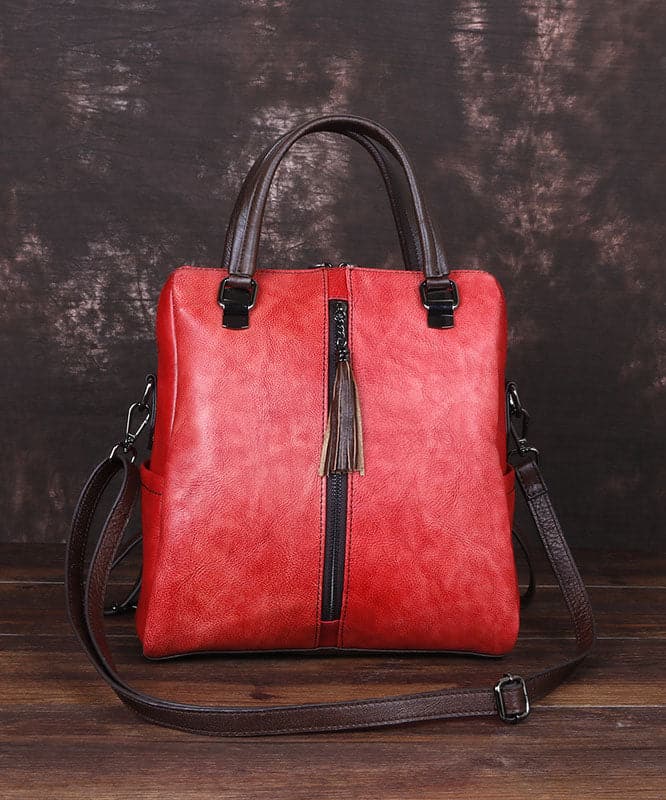 Casual Red zippered Paitings Calf Leather Backpack Bag BGS220210