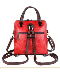 Casual Red zippered Paitings Calf Leather Backpack Bag BGS220210