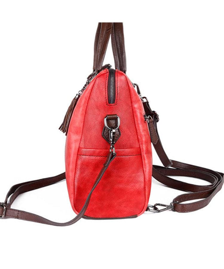 Casual Red zippered Paitings Calf Leather Backpack Bag BGS220210