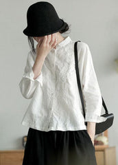 Casual White Stand Collar button Embroideried Shirt Top Long Sleeve GK-LTP220301