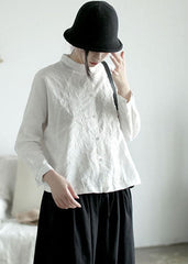 Casual White Stand Collar button Embroideried Shirt Top Long Sleeve GK-LTP220301