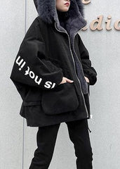 Casual black Letter coats plus size snow jackets faux fur collar pockets coats AT-DJK201217