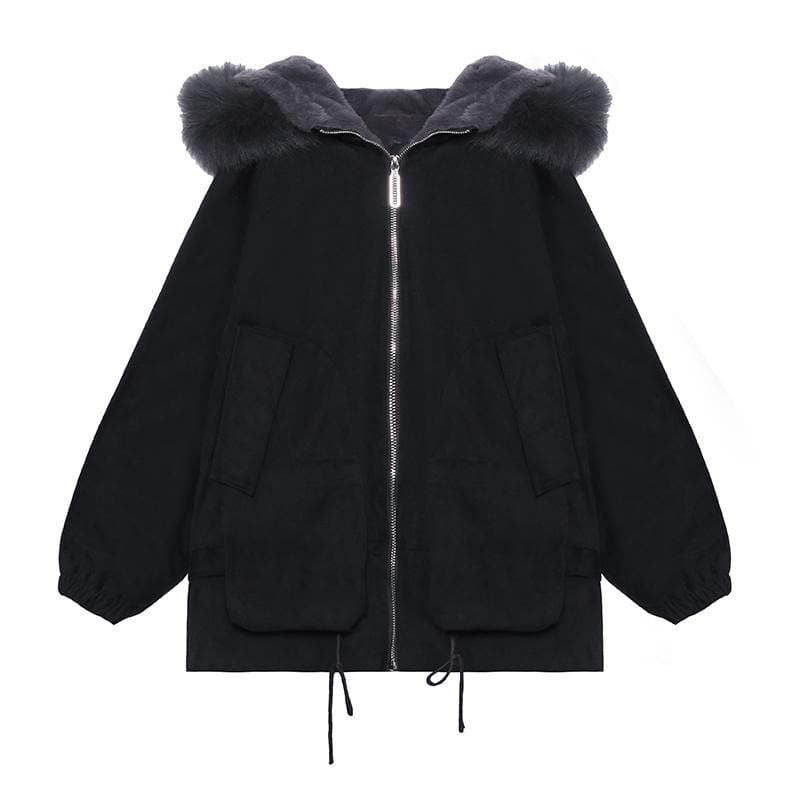 Casual black Letter coats plus size snow jackets faux fur collar pockets coats AT-DJK201217