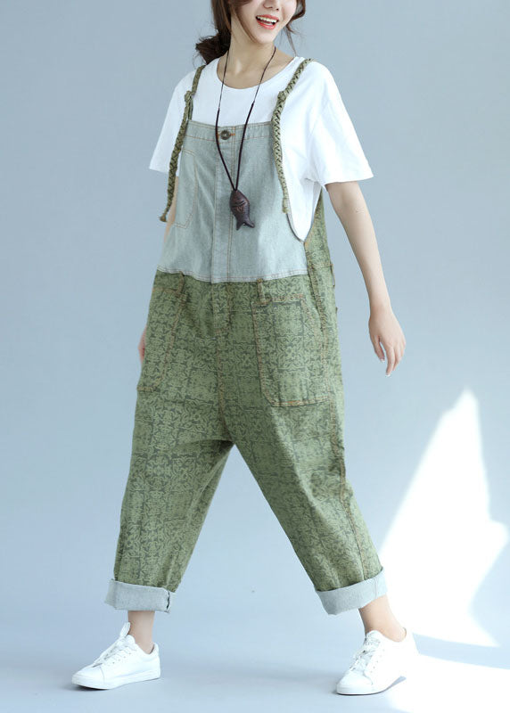 Casual green pockets Patchwork wide leg Jumpsuit Spring dylinoshop