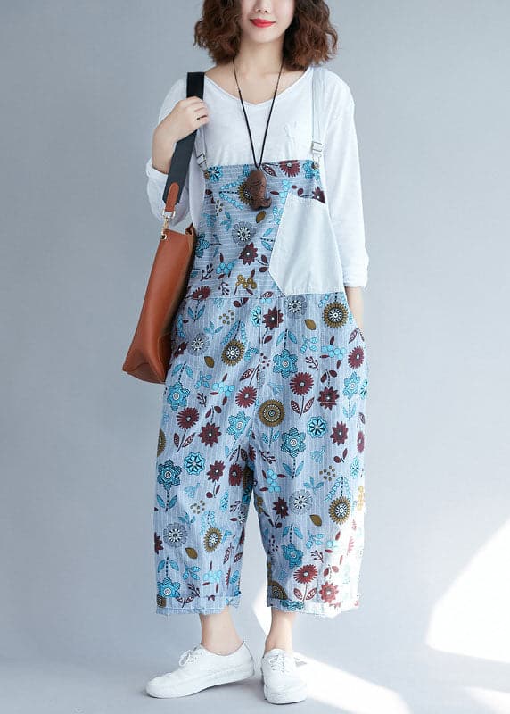 Casual light Grey pockets Patchwork Floral denim Jumpsuits Spring YSBS-JPTS220121