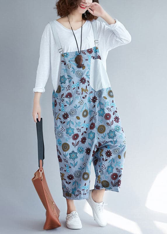 Casual light Grey pockets Patchwork Floral denim Jumpsuits Spring YSBS-JPTS220121