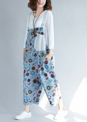 Casual light Grey pockets Patchwork Floral denim Jumpsuits Spring YSBS-JPTS220121