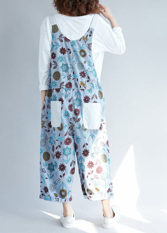 Casual light Grey pockets Patchwork Floral denim Jumpsuits Spring YSBS-JPTS220121