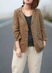 Casual Khaki Patchwork Spring Linen Long Sleeve Tops GK-LTP210720