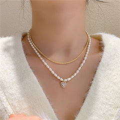 Charm Jewelry Luxury Natural Pearl Zircon Heart Choker Necklace For Women New Design Jewelry Gifts MDS0304 Touchy Style