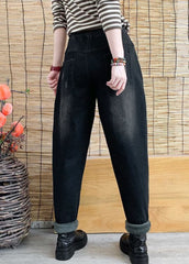 Chic Black Cinched Pockets denim harem pants Winter NZ-LPTS220105