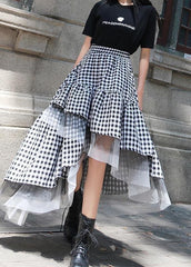 Chic Black White Plaid Ruffles Patchwork Lace Skirt Summer CDM-SKTS210408