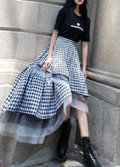 Chic Black White Plaid Ruffles Patchwork Lace Skirt Summer CDM-SKTS210408