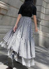 Chic Black White Plaid Ruffles Patchwork Lace Skirt Summer CDM-SKTS210408