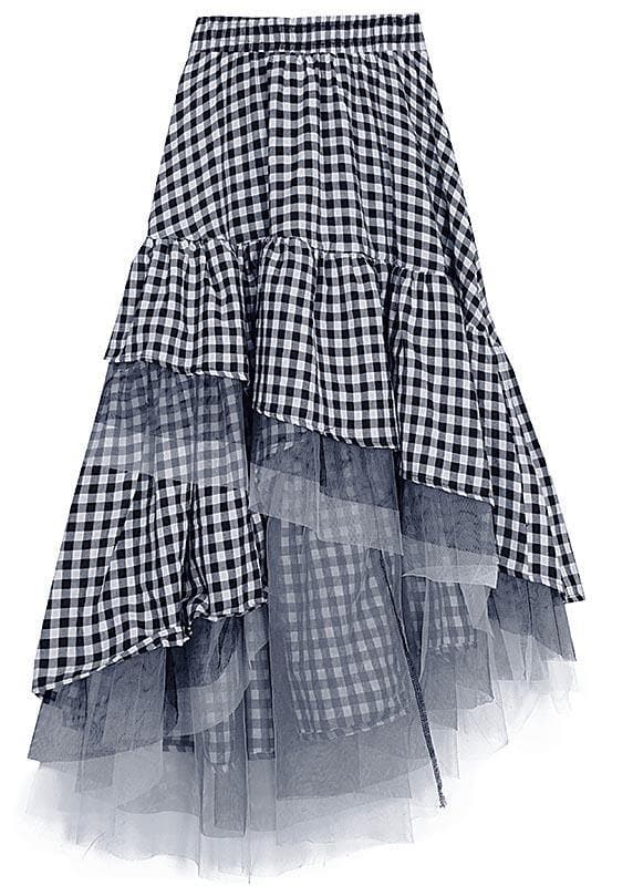 Chic Black White Plaid Ruffles Patchwork Lace Skirt Summer CDM-SKTS210408