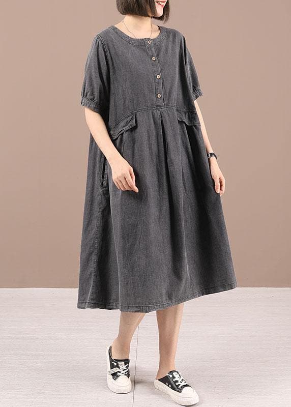 Chic Blue Button Cinched Denim Summer Dresses 210722