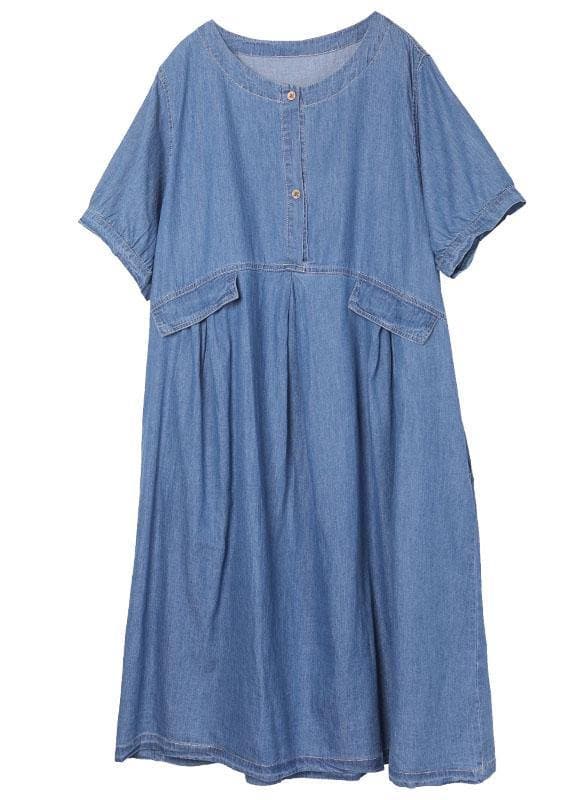 Chic Blue Button Cinched Denim Summer Dresses 210722