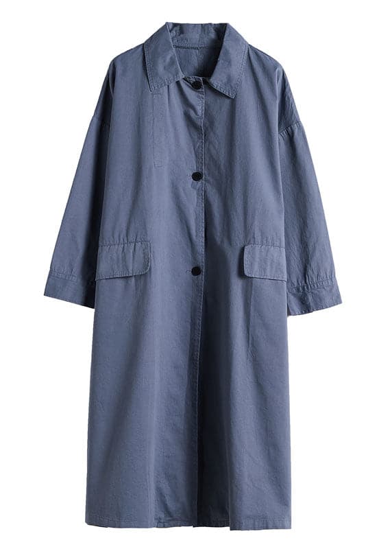 Chic Blue Peter Pan Collar Button Cotton trench coats Spring QZ-TCT220119