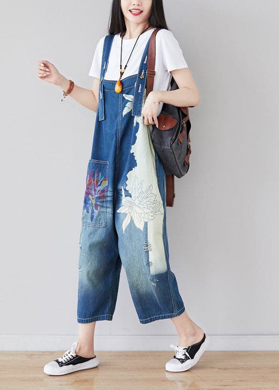 Chic Blue pockets print Patchwork Jumpsuit Summer YSBS-JPTS220121