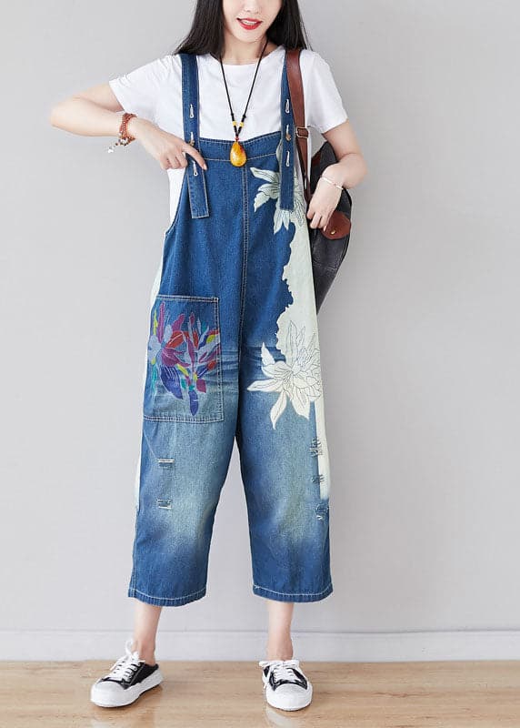 Chic Blue pockets print Patchwork Jumpsuit Summer YSBS-JPTS220121