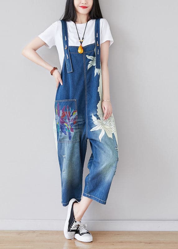 Chic Blue pockets print Patchwork Jumpsuit Summer YSBS-JPTS220121