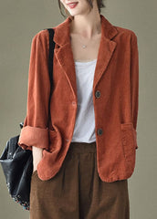 Chic Caramel button pockets V Neck Corduroy coats Spring GK-CTS220208