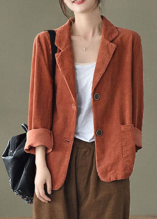 Chic Caramel button pockets V Neck Corduroy coats Spring GK-CTS220208