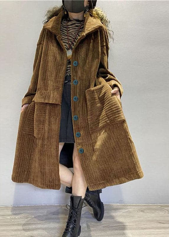 Chic Coffee Pockets Button Corduroy Loose Fall Long sleeve Coats BSLCT-TCT211009