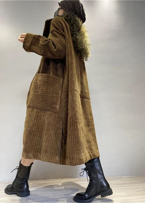 Chic Coffee Pockets Button Corduroy Loose Fall Long sleeve Coats BSLCT-TCT211009