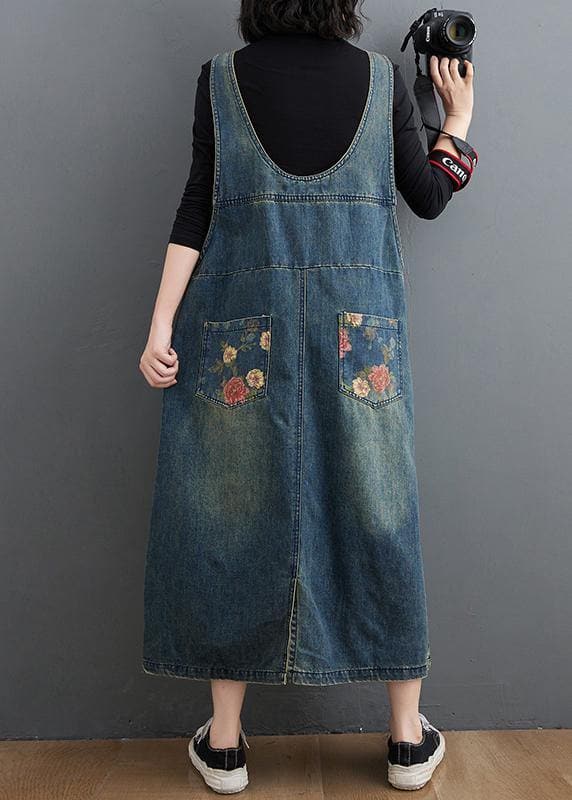 Chic Denim Blue Print Casual Pants Plus Size Spring Jumpsuit Pants FDL210124