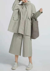 Chic Drawstring  Spring Short Coat Khaki Green Coat TCT210107