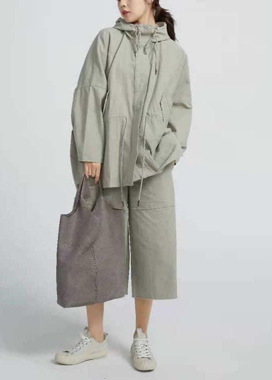 Chic Drawstring  Spring Short Coat Khaki Green Coat TCT210107