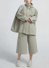 Chic Drawstring  Spring Short Coat Khaki Green Coat TCT210107