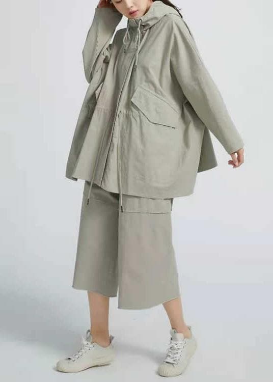 Chic Drawstring  Spring Short Coat Khaki Green Coat TCT210107