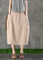 Chic Khaki elastic waist Pockets Cotton Linen A Line Skirt Spring GK-SKTS220228