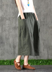 Chic Khaki elastic waist Pockets Cotton Linen A Line Skirt Spring GK-SKTS220228