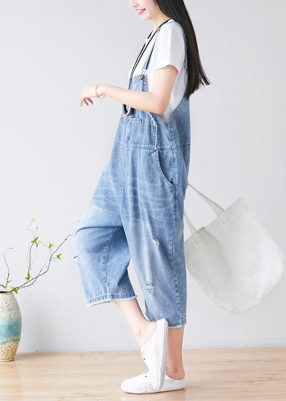 Chic Light blue Hole Pockets cowboy Jumpsuits Spring dylinoshop